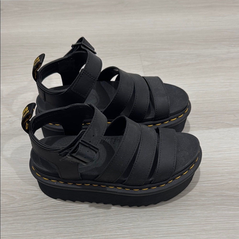 Black Platform Sandals With Yellow Stitching - image 1